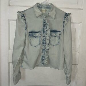 Preloved Alice and Olivia Hannah Ruffle Trimmed Shirt, Button up Top Size Small